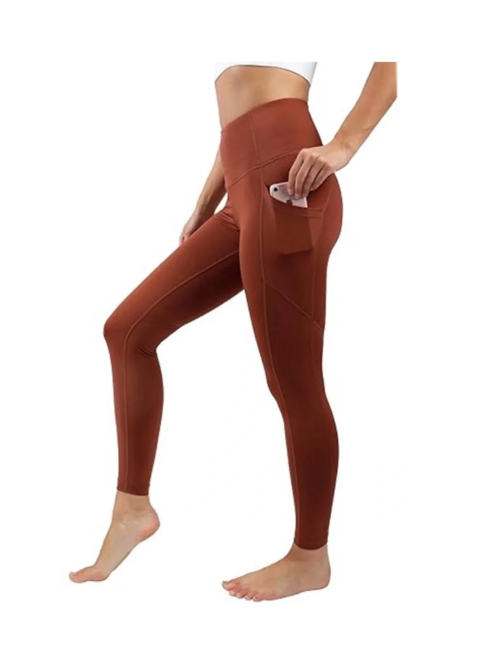 90 Degree By Reflex High-Waist Pocket Leggings - Dark Terracotta (Rust) - Picture 1 of 6
